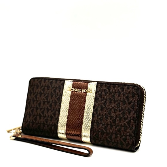 Michael Kors Large Continental Wallet Wristlet Brown Multi - Picture 2 of 9